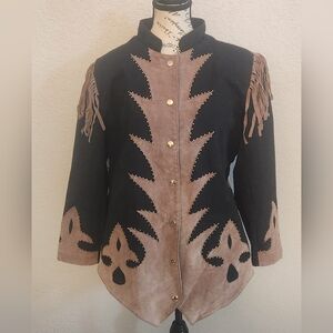 Roaman's Black and Tan Fringe Blazer